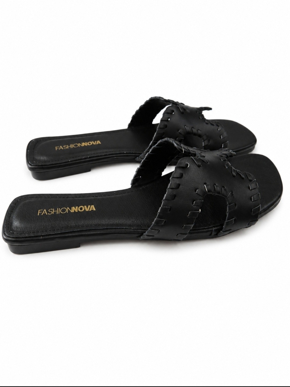 Fashion Nova Black Whipstitch Slide Sandals